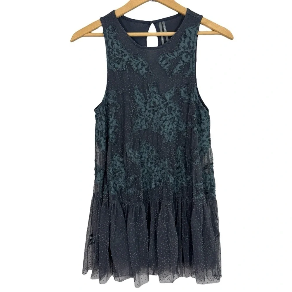 Anthropologie Beaded Neomia Top XS Navy Blue Boho Tunic Tank Whimsical Goth VGUC - Picture 1 of 12